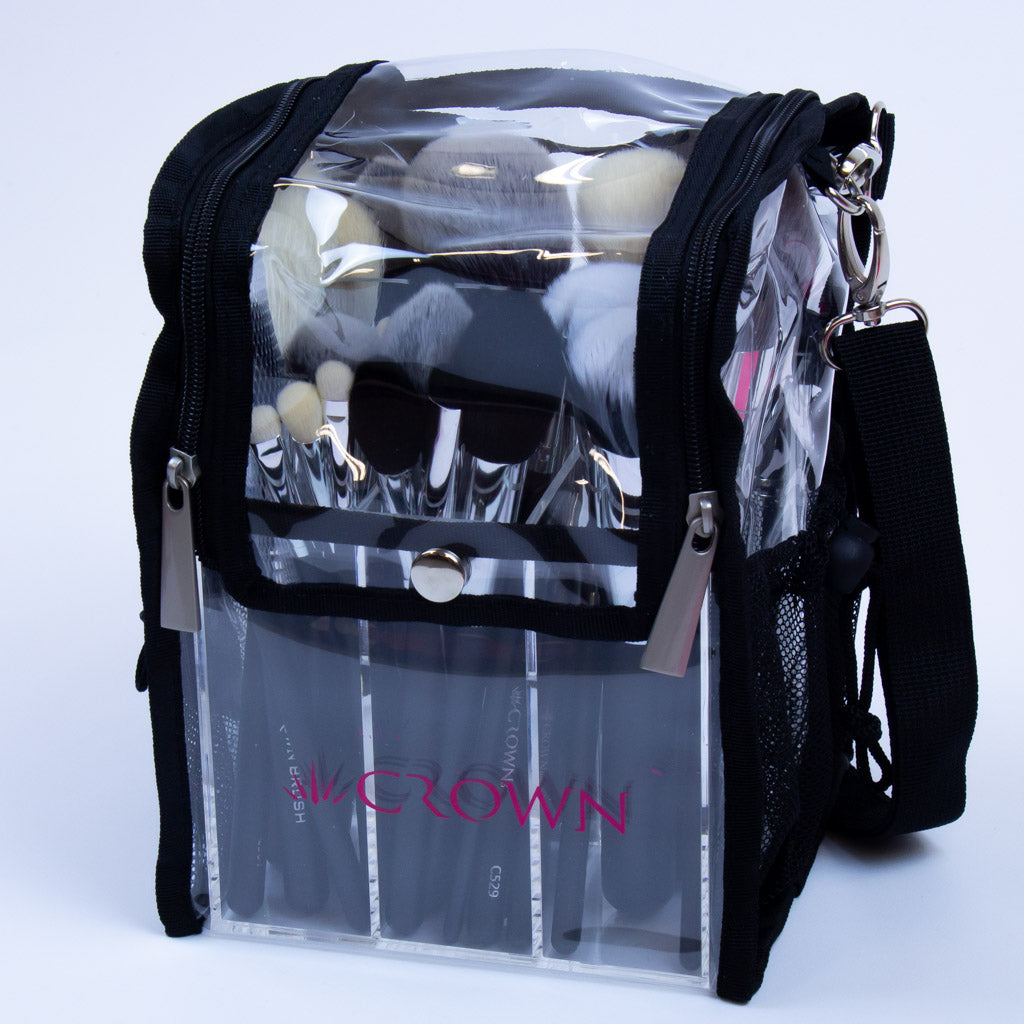 CLEAR BRUSH ORGANISER BAG WITH STRAPS